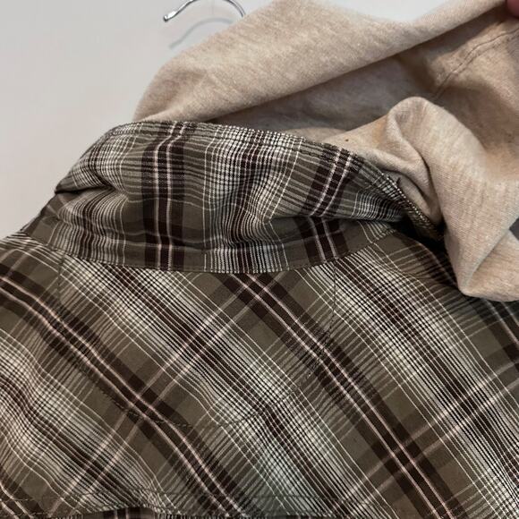 MAURICES Fall Jacket Brown Green Plaid Button Front Hooded Womens Size 0 Small - Picture 3 of 9